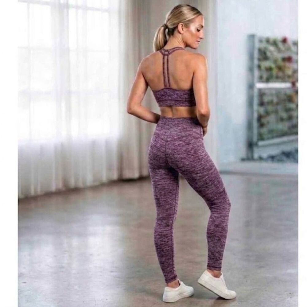 Whisper Activewear Anna Bra and Legging Set in Heathered Plum L NWOT